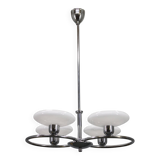 Mid-century chrome chandelier with milk-glass disc shades, Czechoslovakia, 1950s
