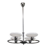 Mid-century chrome chandelier with milk-glass disc shades, Czechoslovakia, 1950s