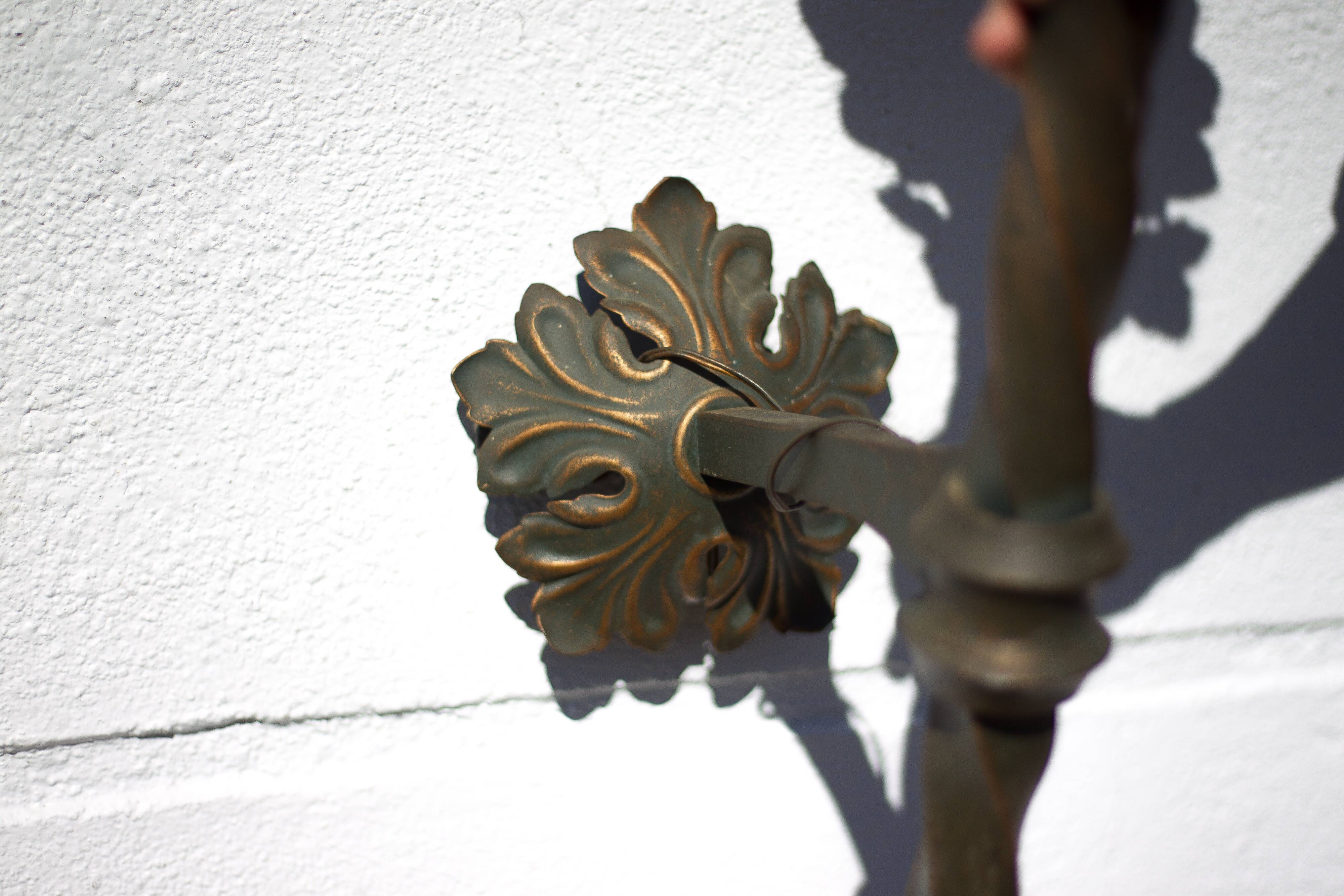 Wrought iron globe flame wall torch lamp, vintage wrought iron wall light, medieval