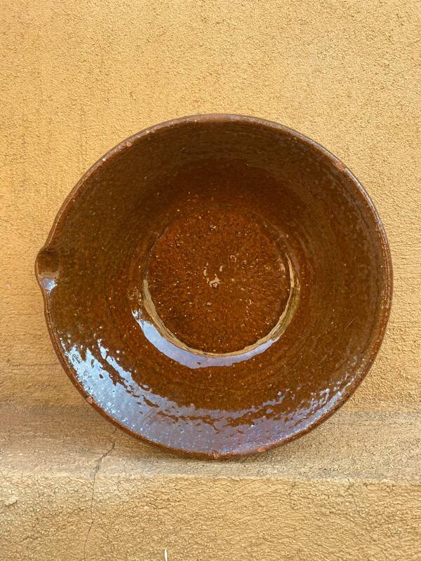 Large brown glazed salad bowl