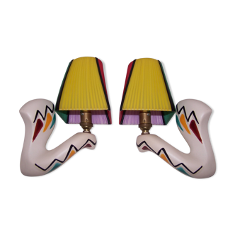 Pair of modernist ceramic wall light 1950s