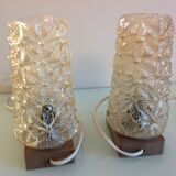 Pair of vintage bedside lamps in conical smoked glass