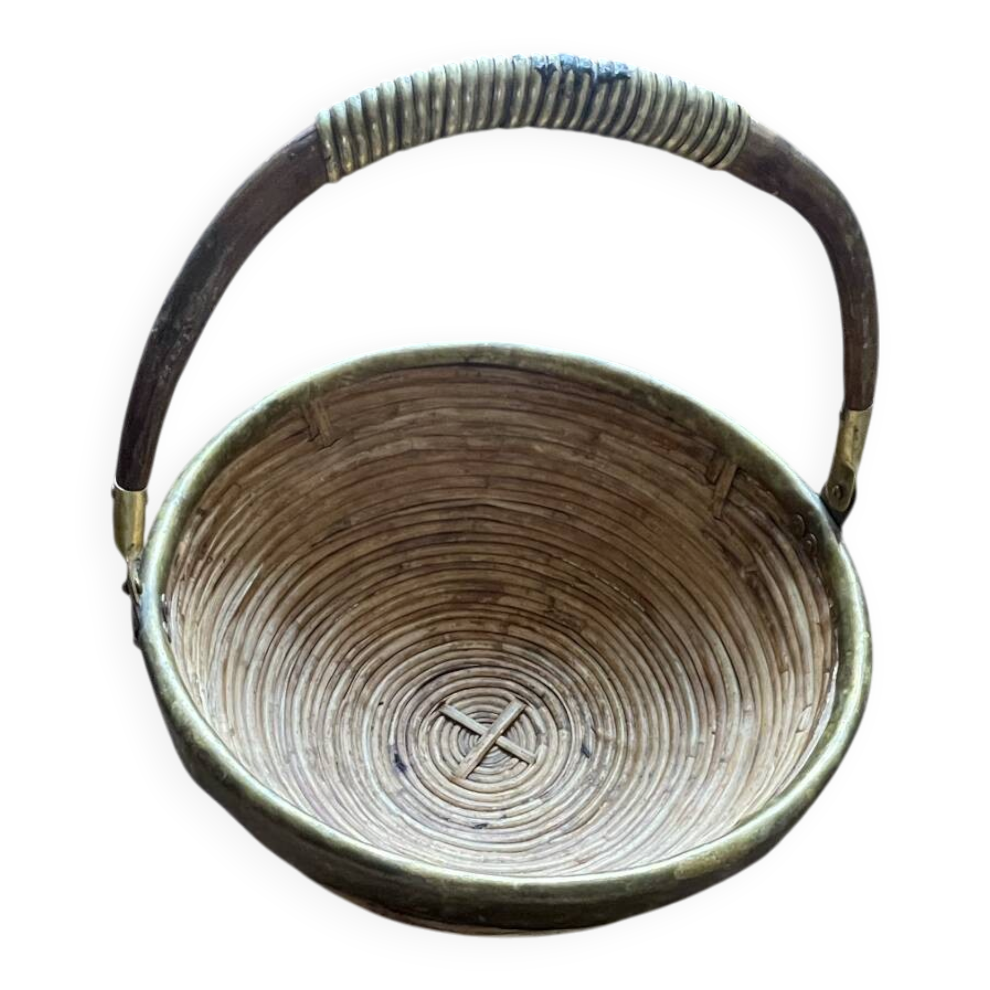 Vintage rattan and brass basket