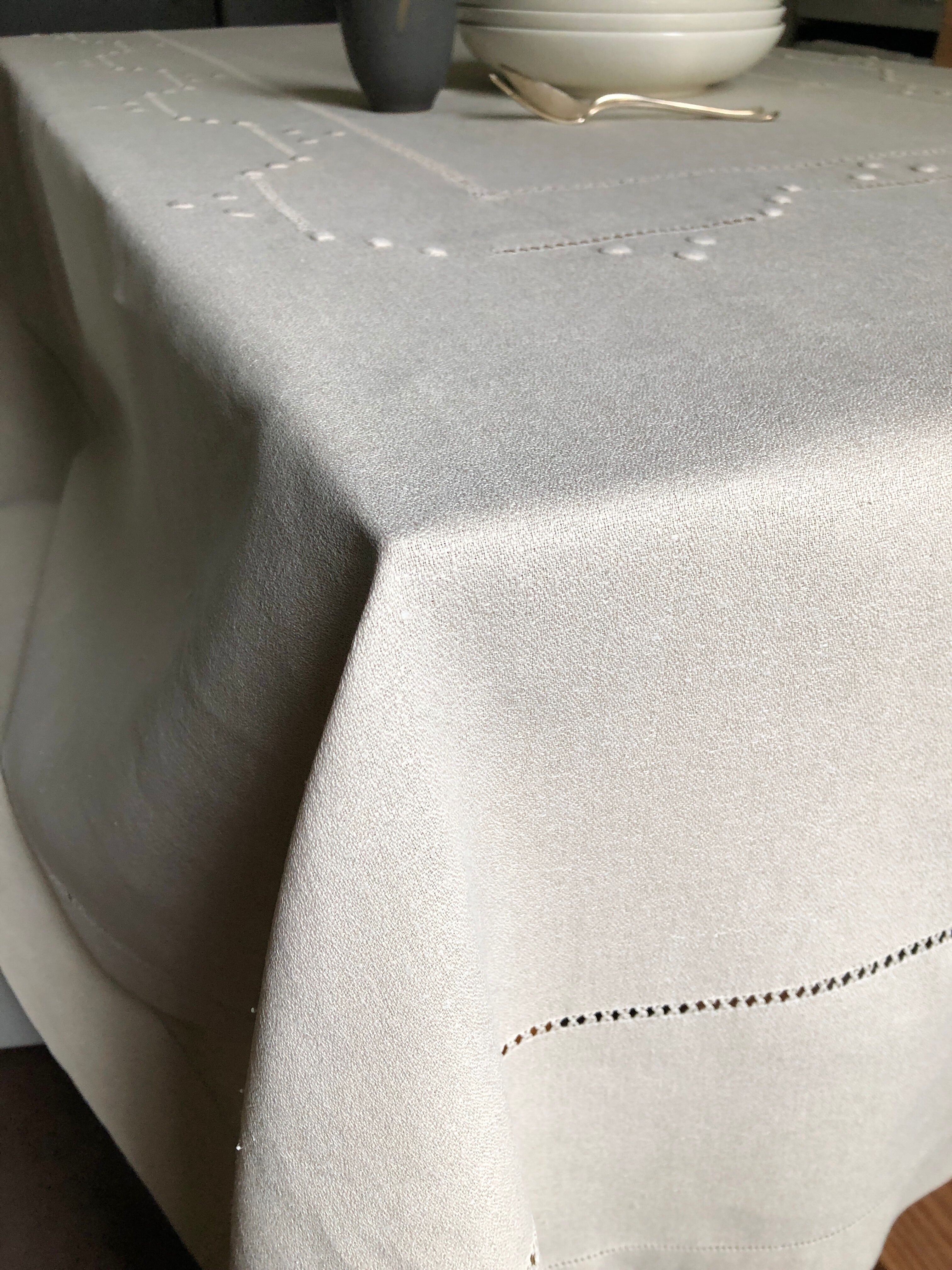 Antique linen tablecloth and whipped cream silk