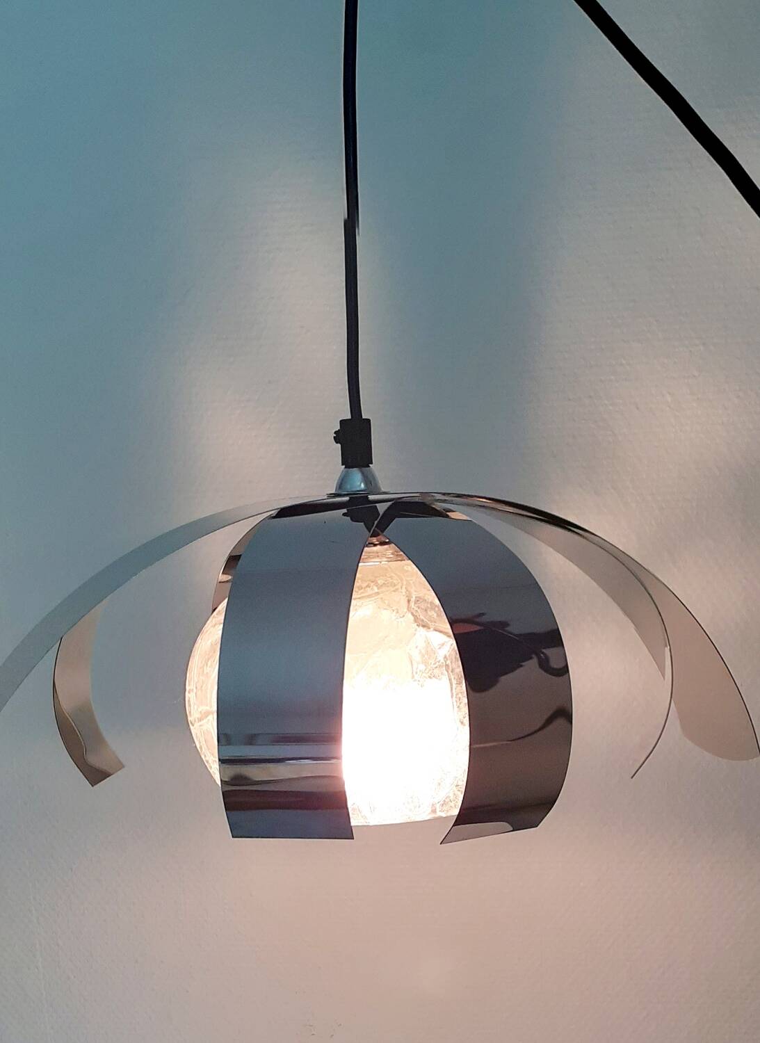 70's chrome metal/glass chandelier