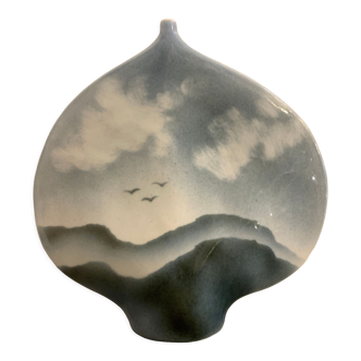 Vase soliflore lentille signé Virebent en porcelaine, design Yves Mohi, 1970