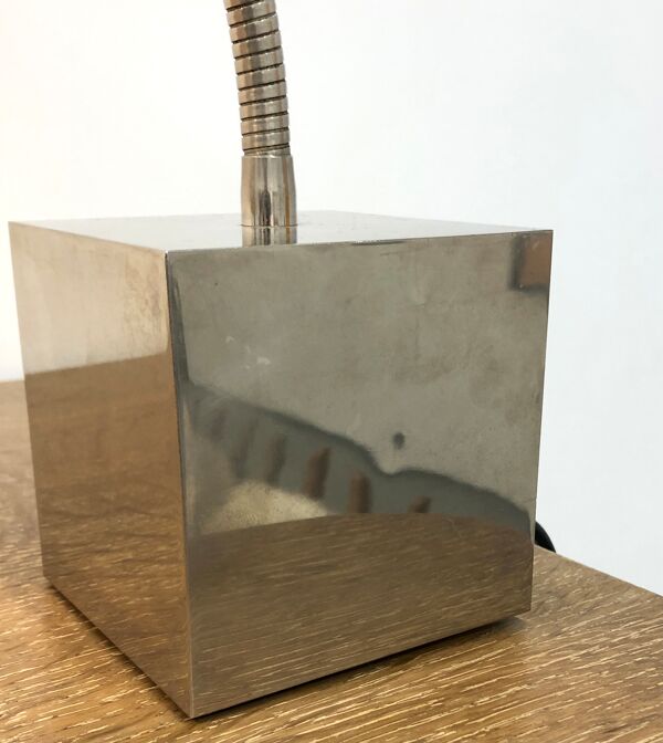 Lampe en métal chromé avec tige flexible par Michel Boyer pour Verre Lumière, 1968