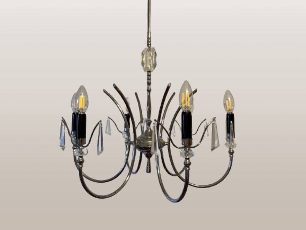 Mid-Century modernist chandelier in chrome and crystal by Gaetano Sciolari, 1970s