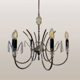 Mid-Century modernist chandelier in chrome and crystal by Gaetano Sciolari, 1970s