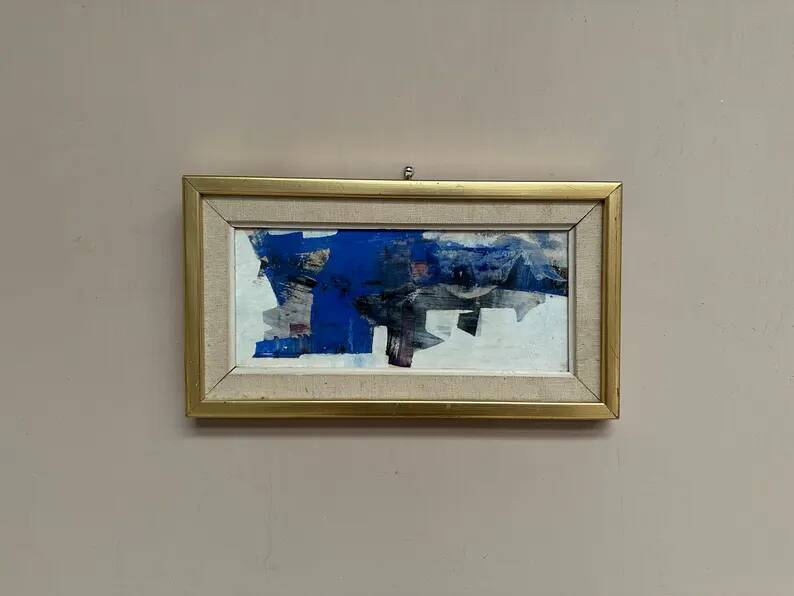 Original Swedish Oil on Panel – "Blue Composition" by Gunnar Nordström – Signed – Vintage and Framed – 24.5 × 18.5 cm (9.6 in × 7.3 in)