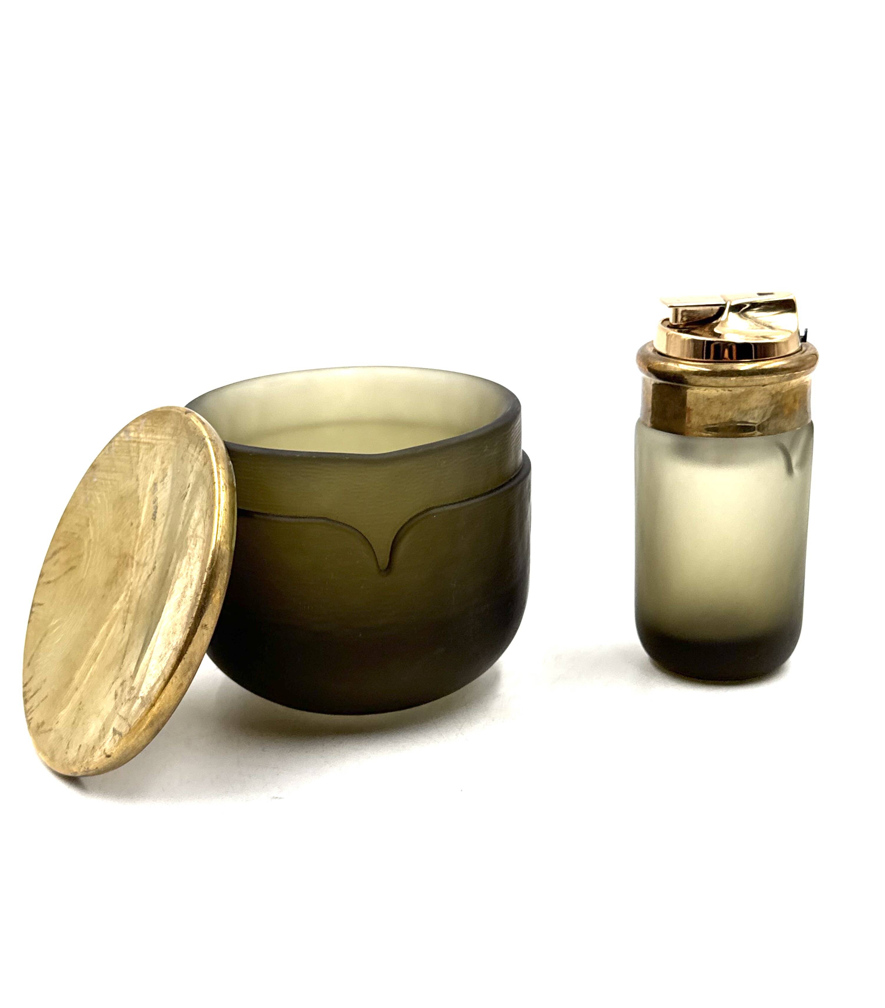 Yellow Murano glass smoking set, VeArt, Italy 1970