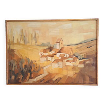 Tableau huile sur toile représentant un paysage