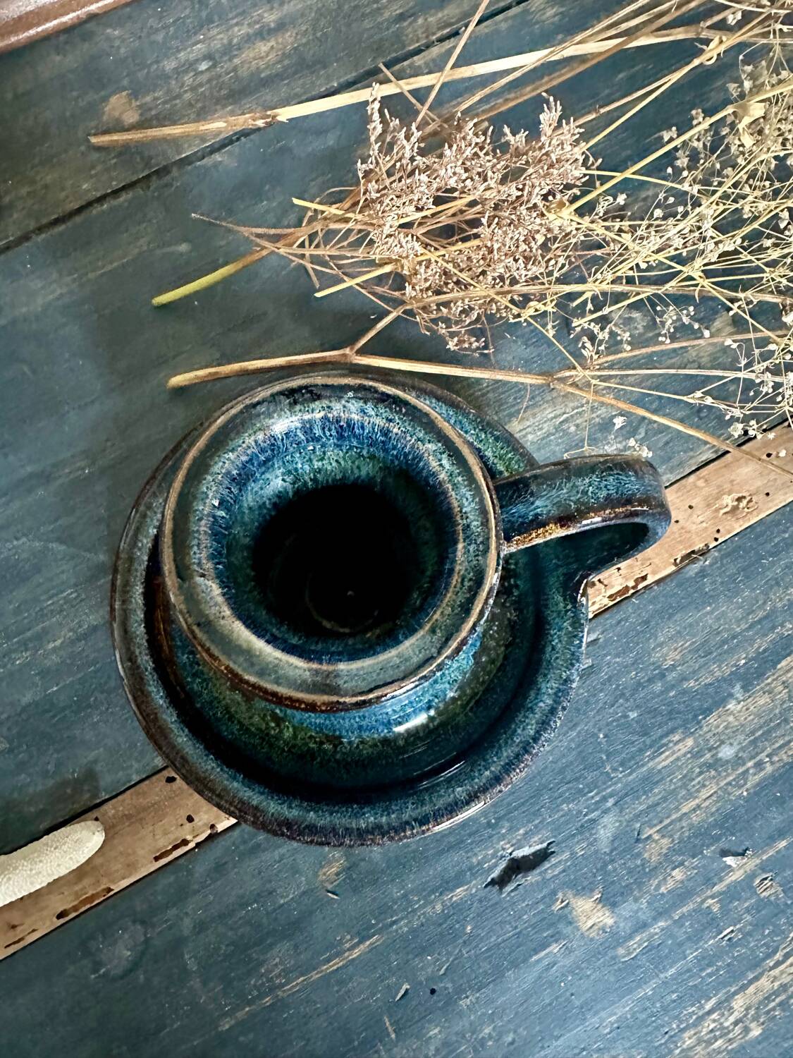 Enameled stoneware candle holder