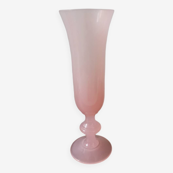 Vintage molded pink opaline glass vase