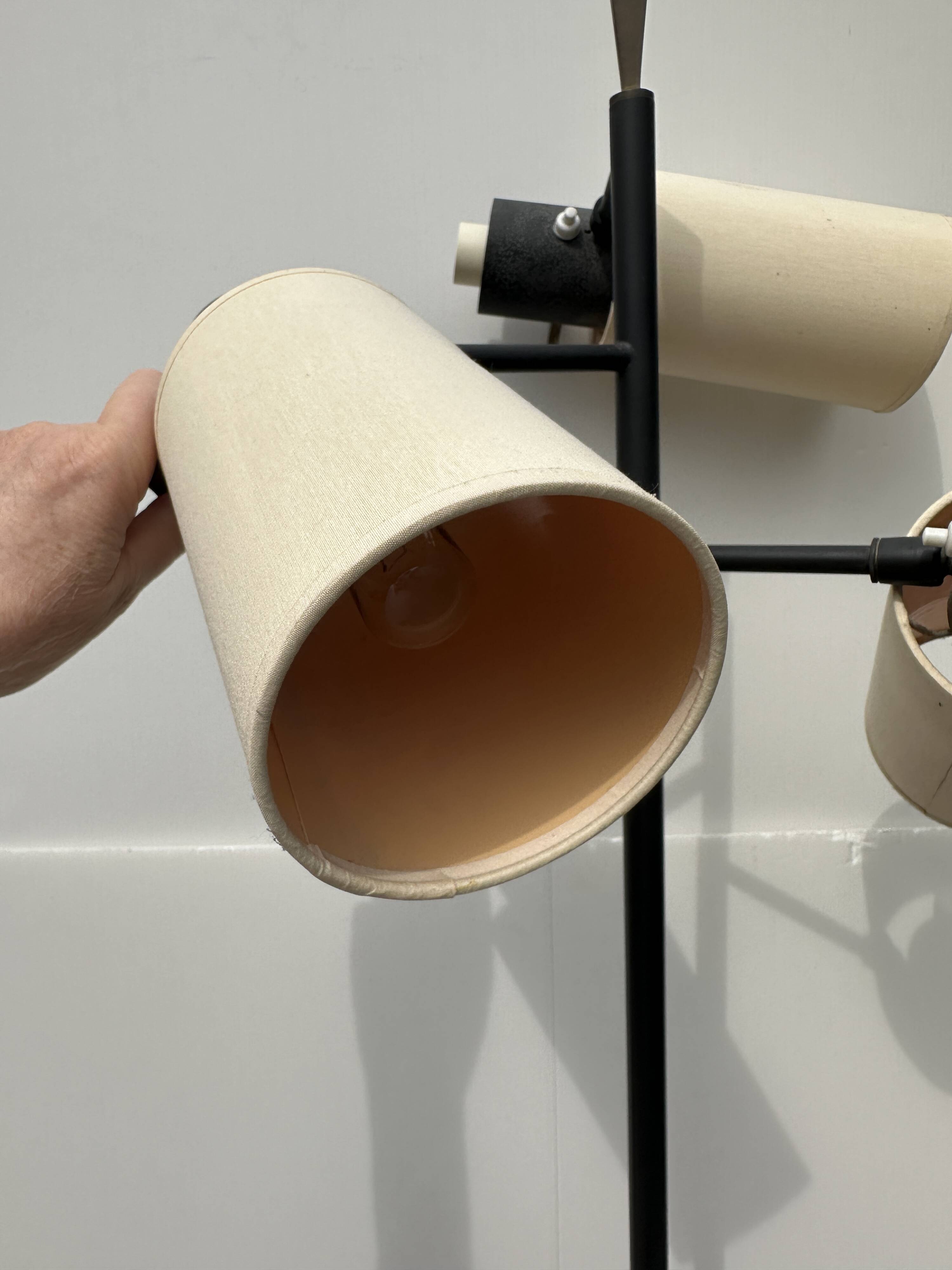 RARE 3-BEAM ADJUSTABLE FLOOR LAMP ATTRIBUTED TO ROYAL LUMIÈRE/ LUNEL, AROUND 19