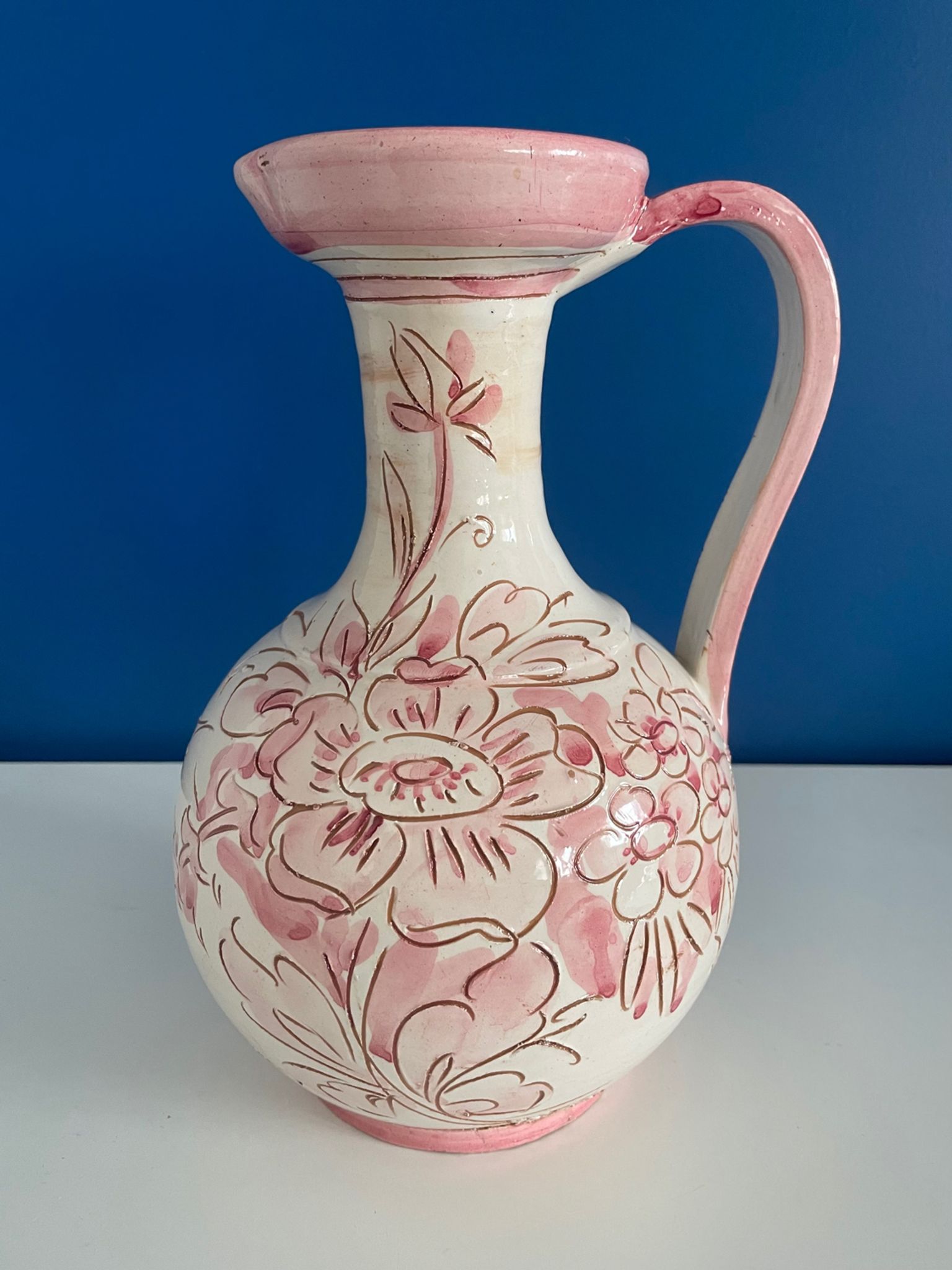 Vase pichet rose et blanc italy