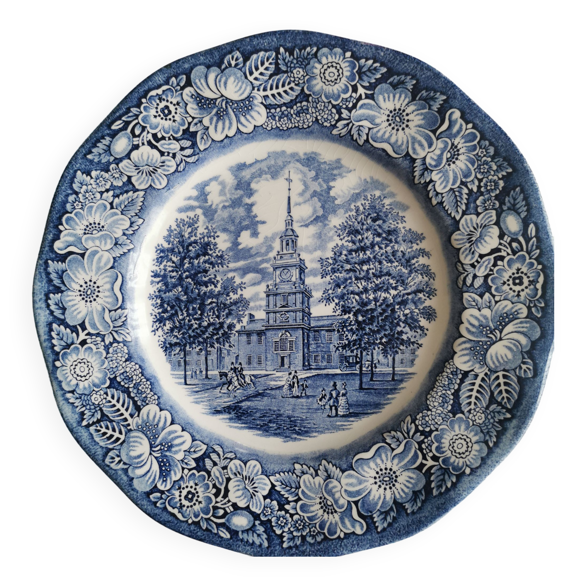 Antique Staffordshire Ironstone flat plate. “Liberty Blue” model. English manufacturing