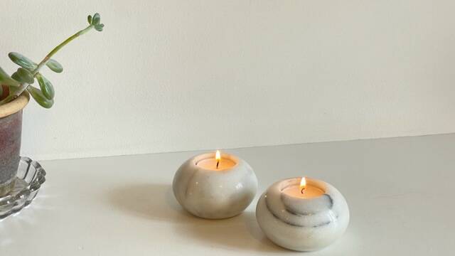 2 marble ball tealight holders from the 70s