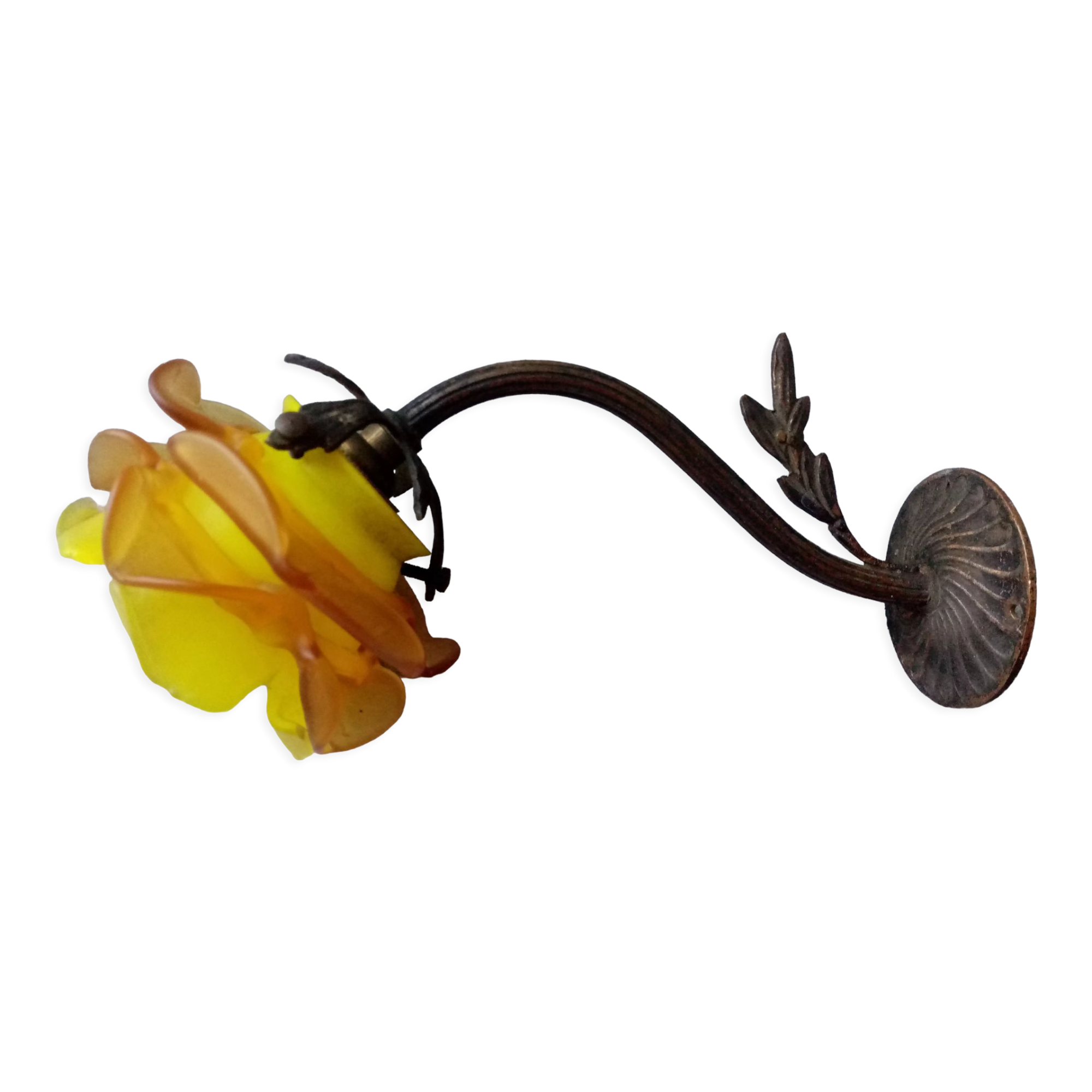 Bronze wall lamp and art nouveau glass paste