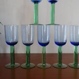 8 glasses with Murano feet vintage blown glass