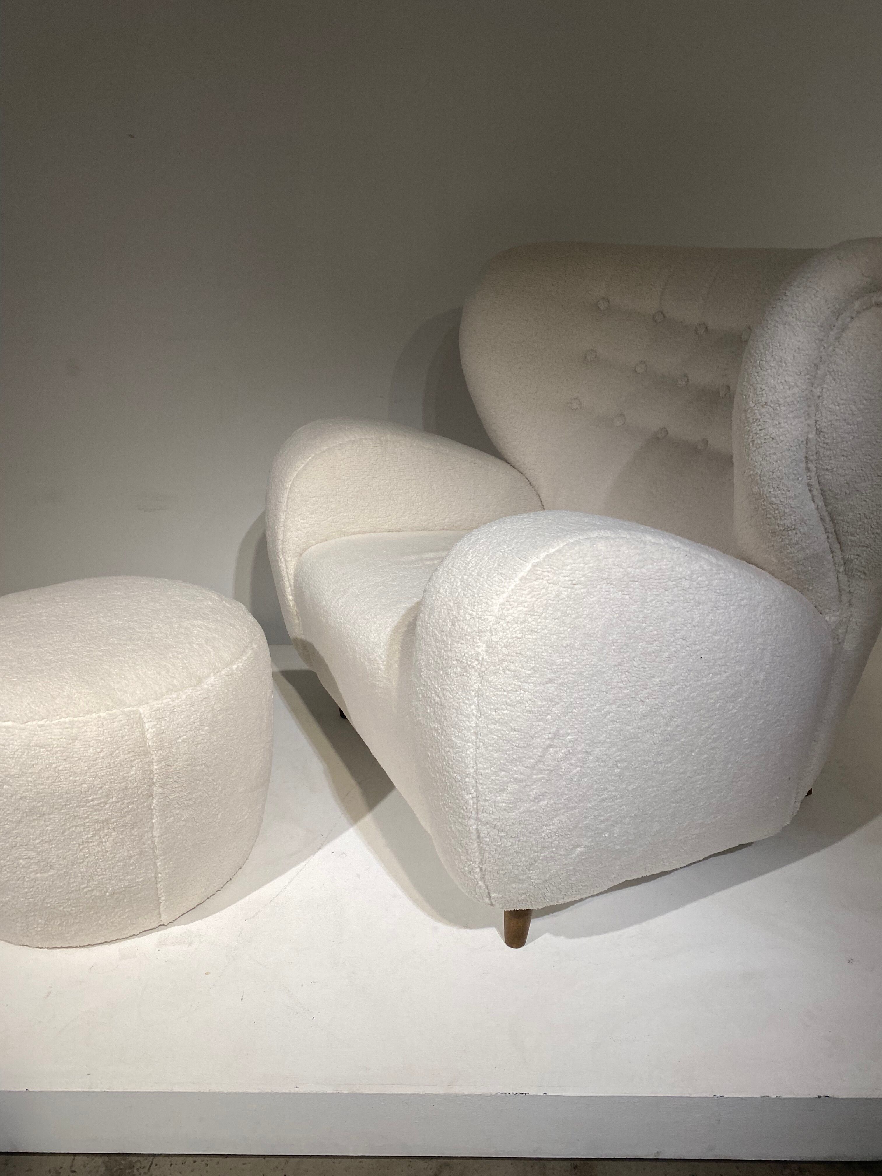 Lounge chair by Märta Blomstedt and matching footstool