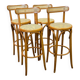 Set of 4 vintage Italian bentwood & cane bar stools, 1970s