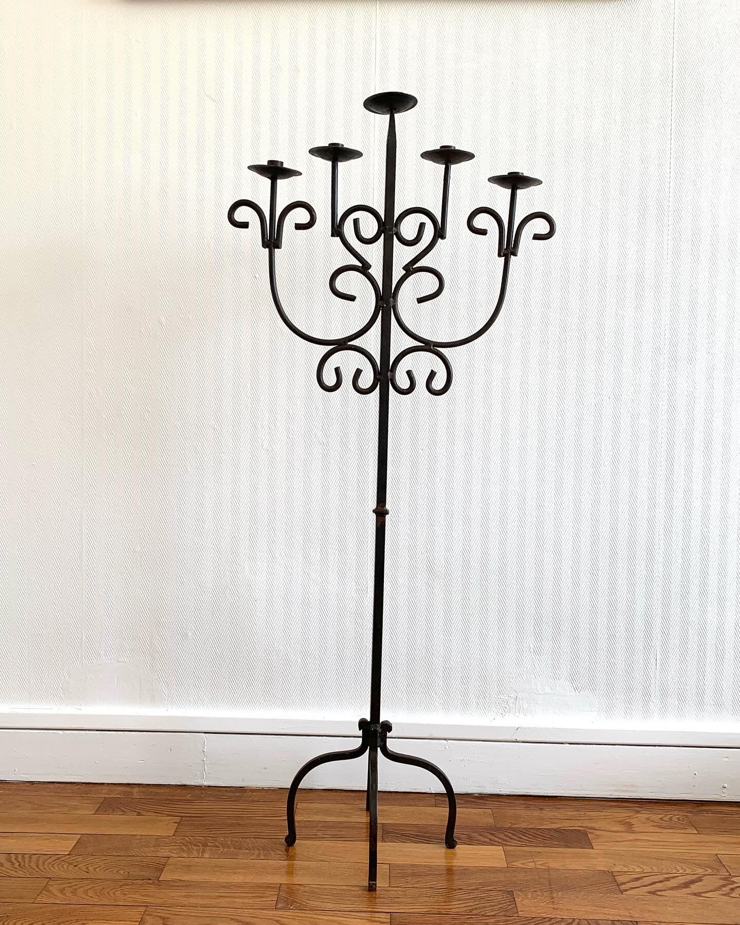Wrought iron standing chandelier with five arms of light