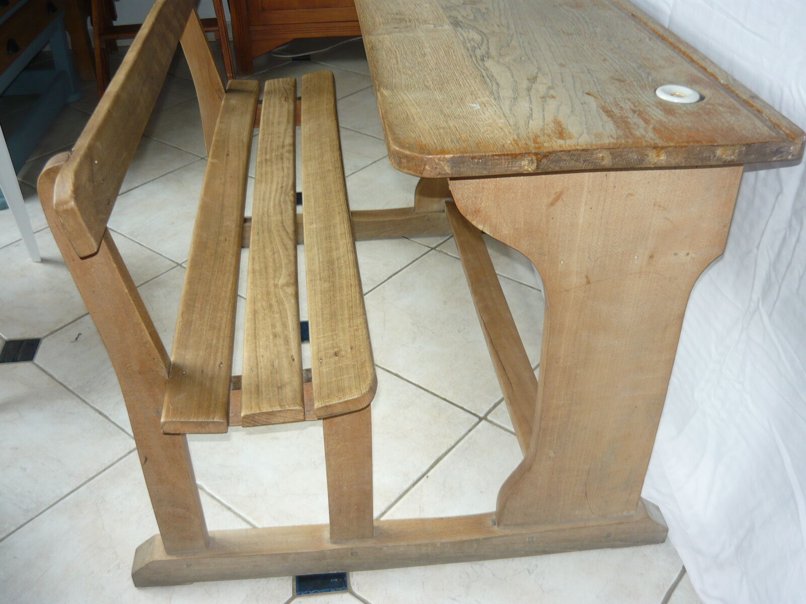 Solid wood school desk from the 1950s