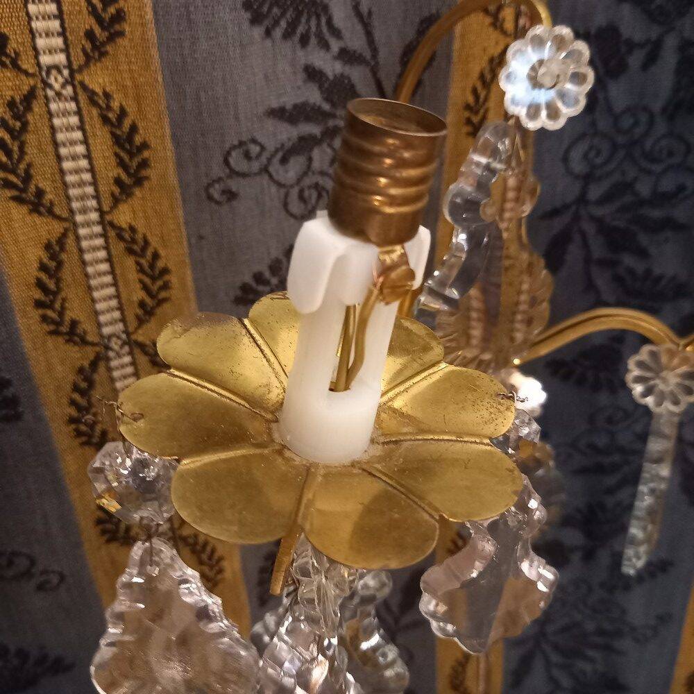 Pair of glass and brass wall lights with tassels, 1950s period