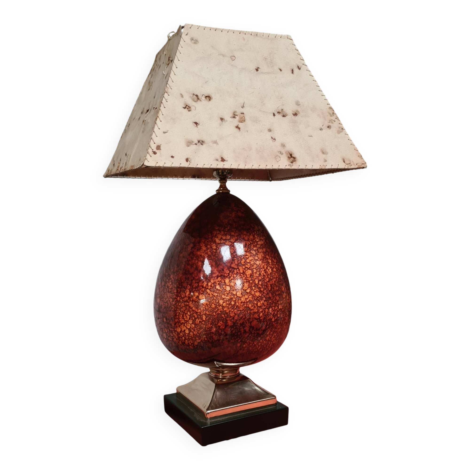 Lampe en céramique, abat-jour en parchemin, 1970