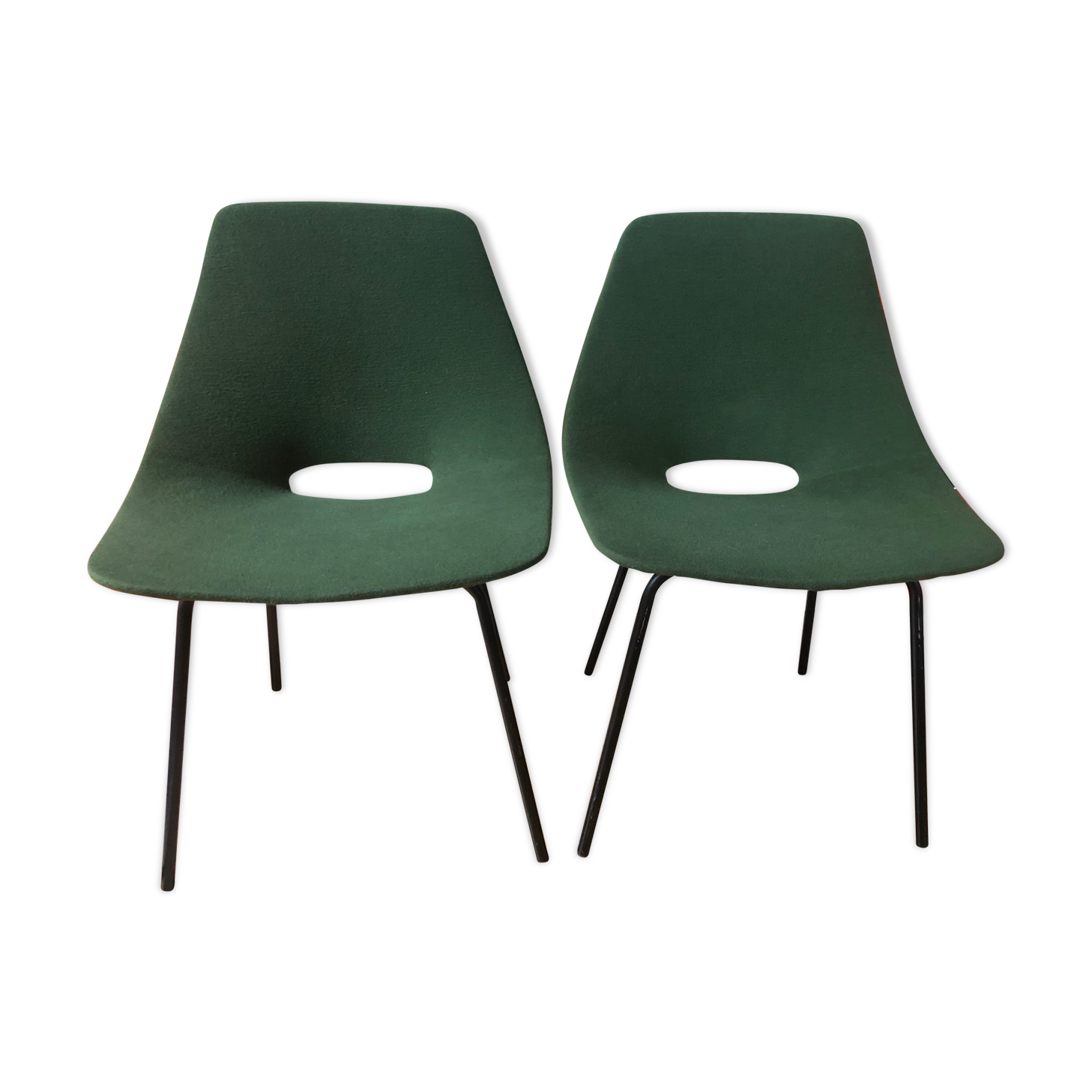 Pair of tonneau chairs by Guariche Pierre for Steiner. 50