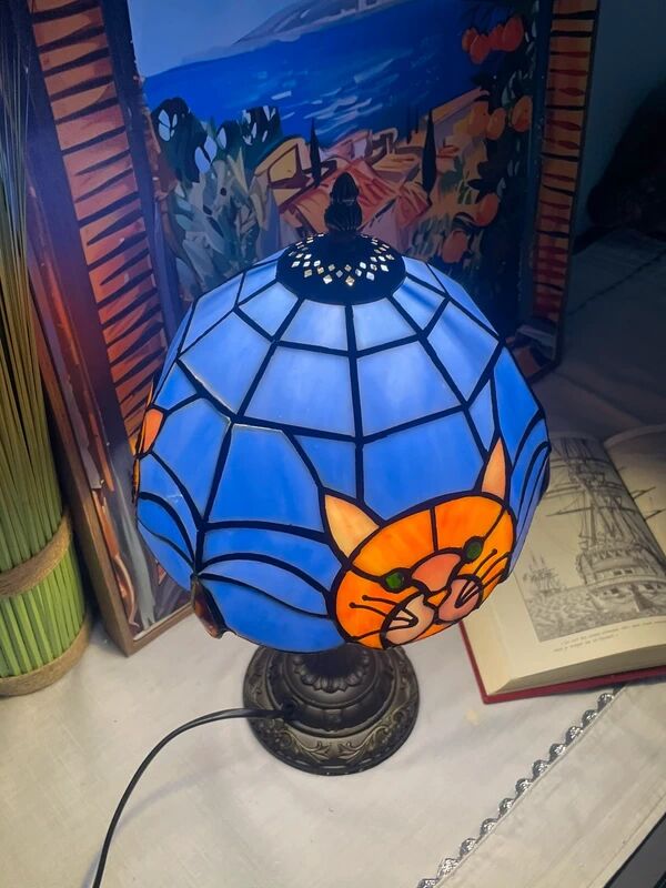 Vintage style Tiffany lamp | lampshade with cat motif