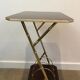 Mahogany and gold metal stool in faux-bamboo style.