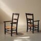 Pair of solid wood and straw armchairs, France, circa 1950.