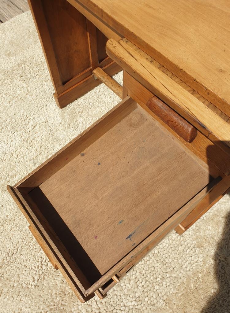 Children's desk zazou 1940 oak and elm with glass slab