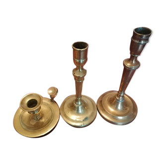 Set of 3 old copper candle holders