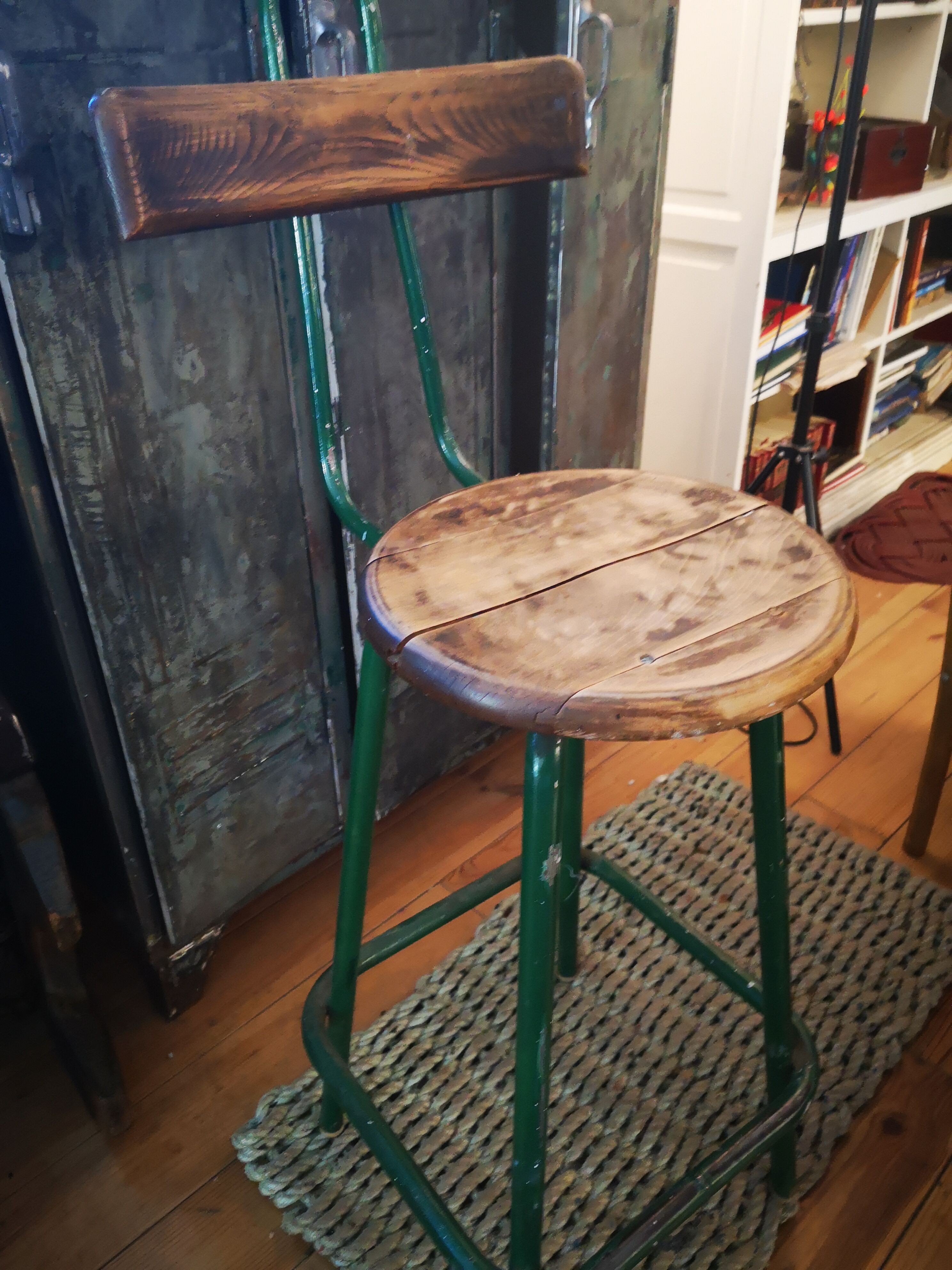 High stool for drawing table architect metal and wood restored delivery offered