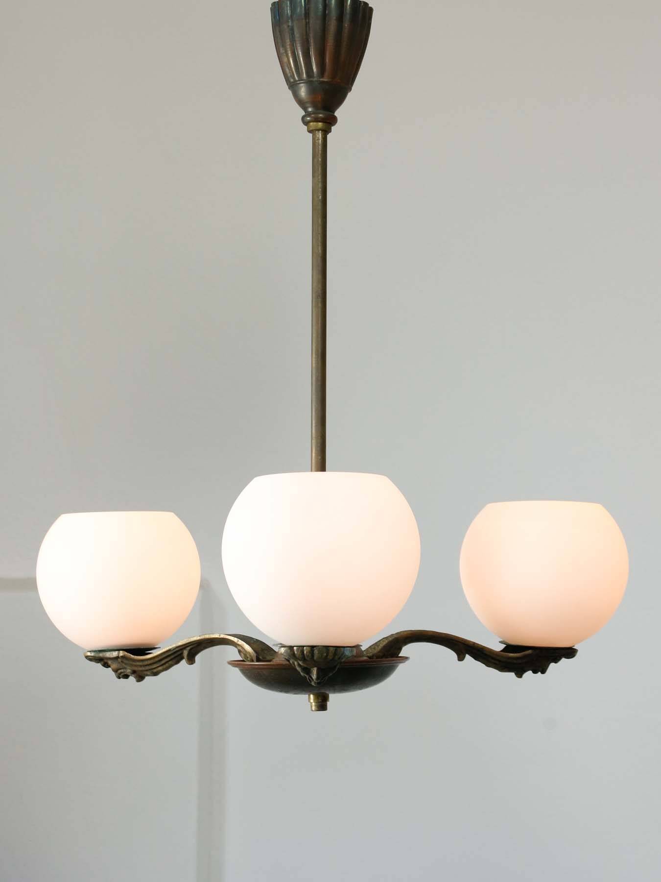Art Deco French Brass Figural Chandelier, 1930