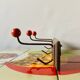 Vintage wooden wall coat rack - triple coat hook with red balls