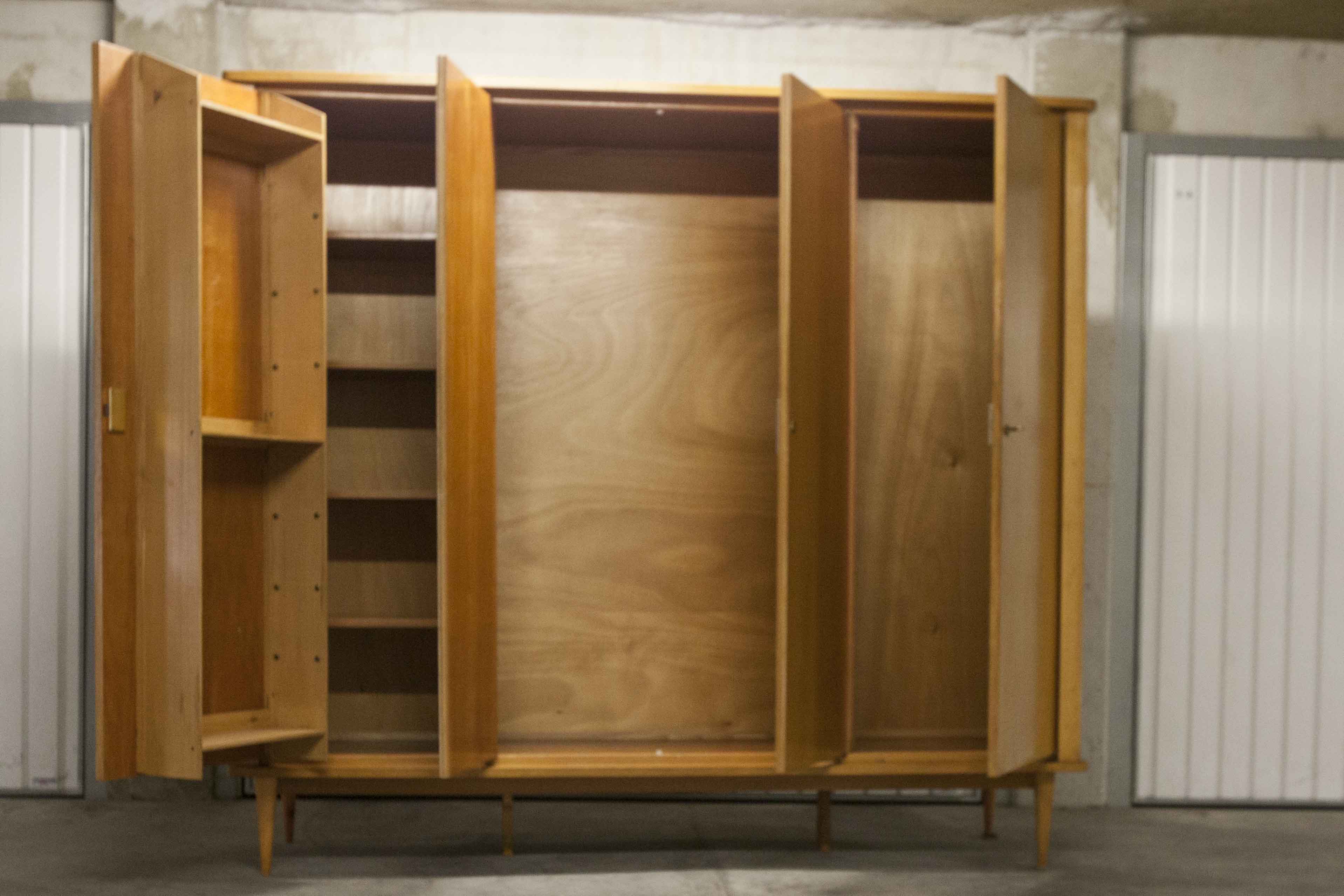 Scandinavian wardrobe 1960 honey color 4 doors L 205 cm