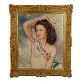 Nude portrait of a young woman with a headscarf, Maurice Ehlinger, Circa 1940