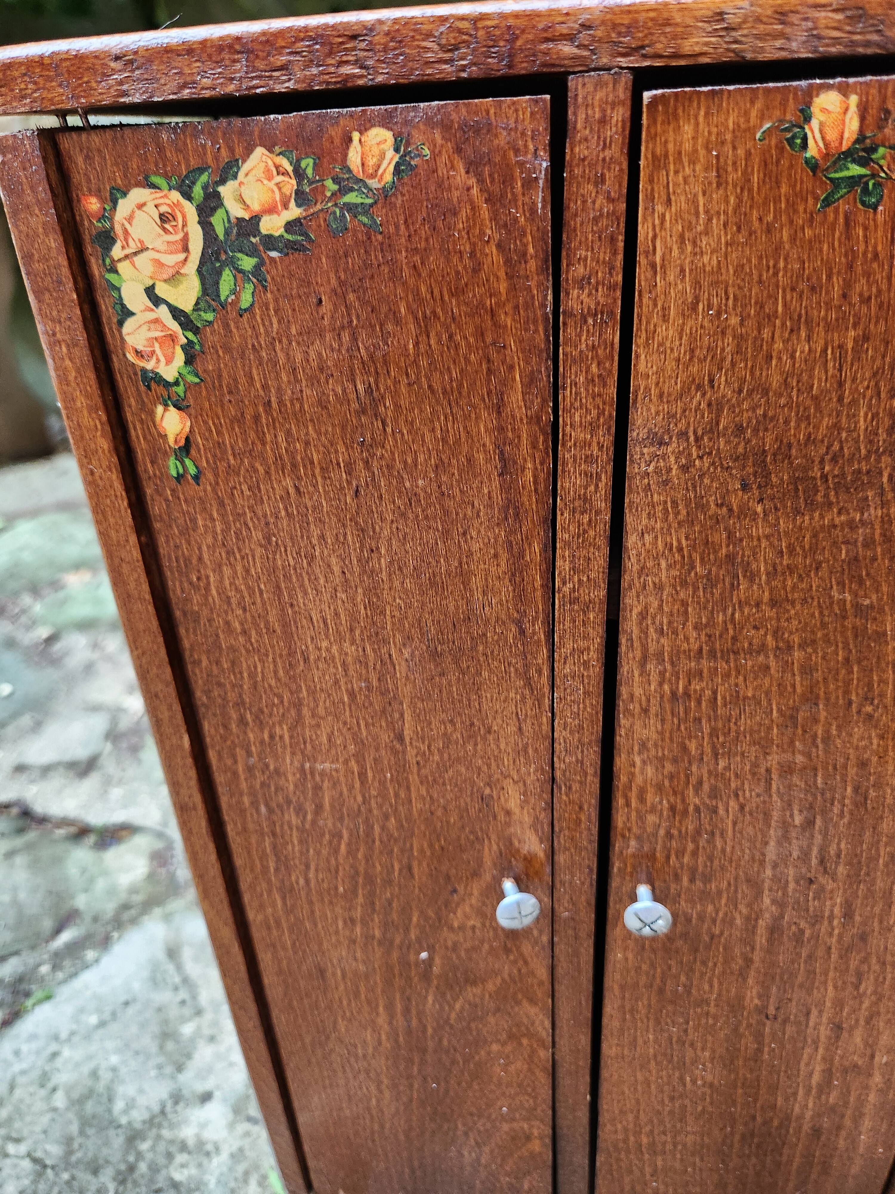 Vintage wooden doll wardrobe Art Deco