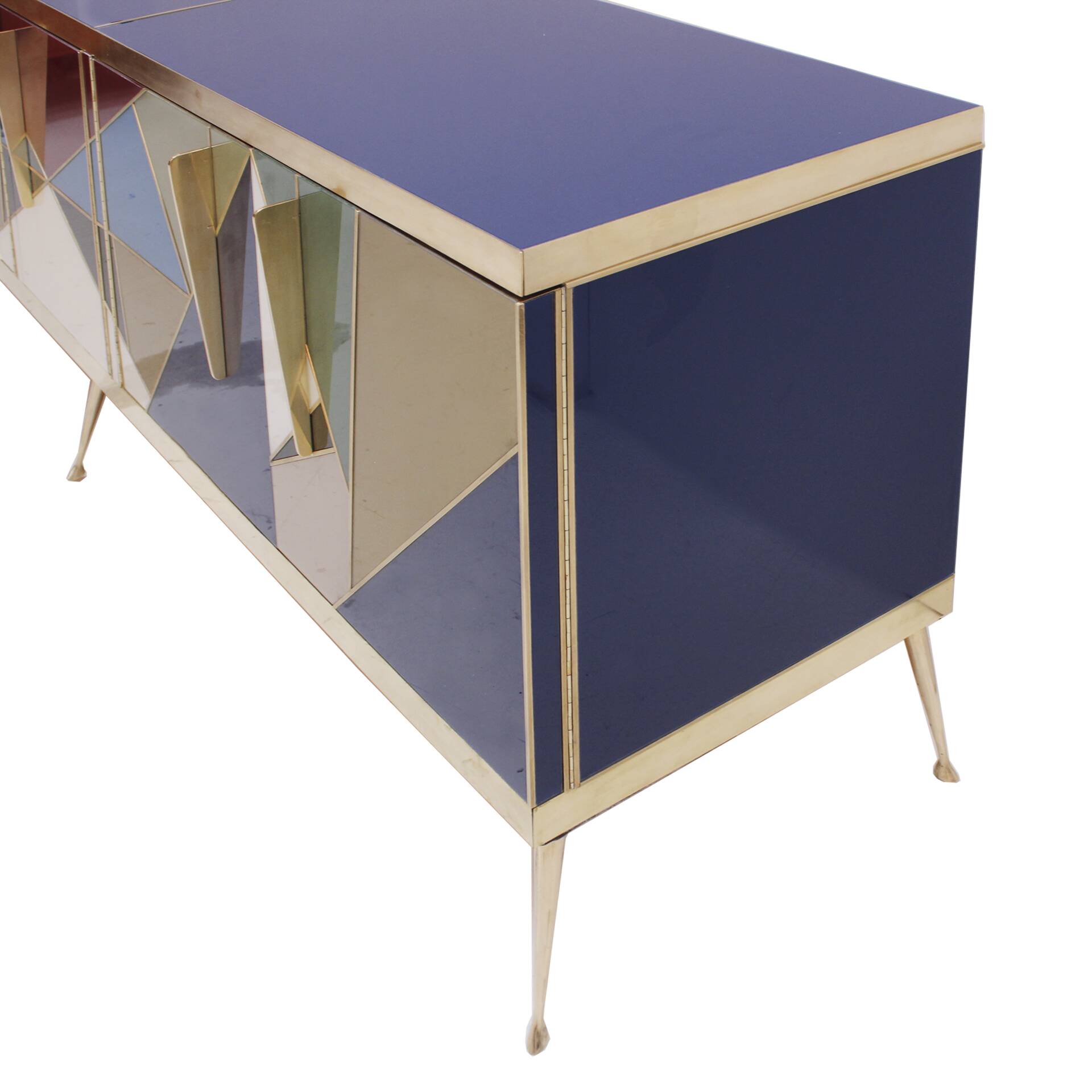 Mid-Century Modern Style Italian Sideboard Made of Wood Brass and Colored G