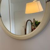 Vintage mirror round edge in white plastic and chrome diameter 46 cm