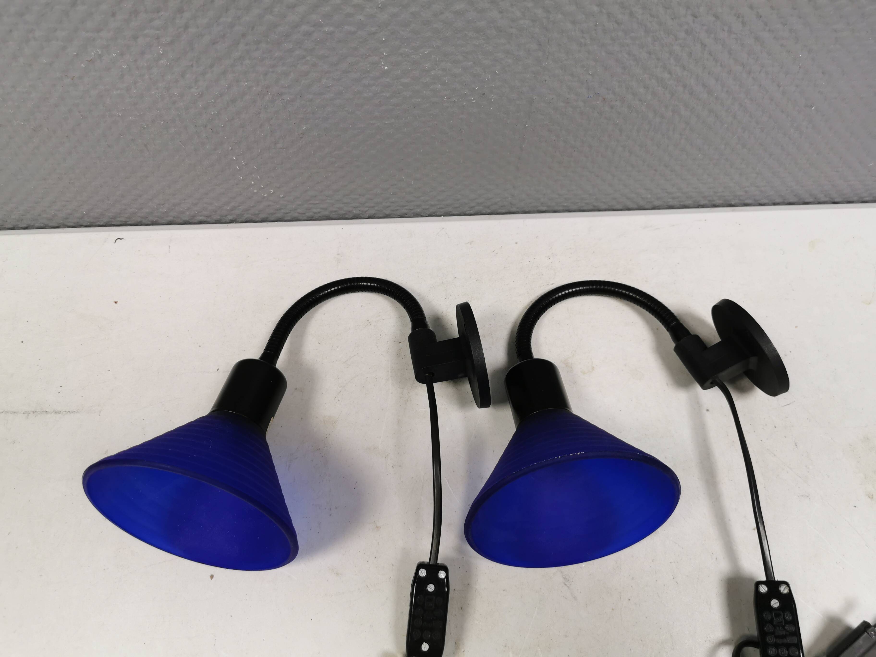 A set of wall lamps with blue glass shades from Danske Design-Light, 1980s.