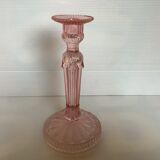 Ancien bougeoir en verre rose style rosaline
