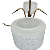 Mid-Century Atomic Brass and Glass Chandelier- four-armed ceiling Lamp- 50s