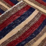 4x9 Red & Navy Blue Pinstriped Pattern Turkish Kilim Rug, 136x284Cm