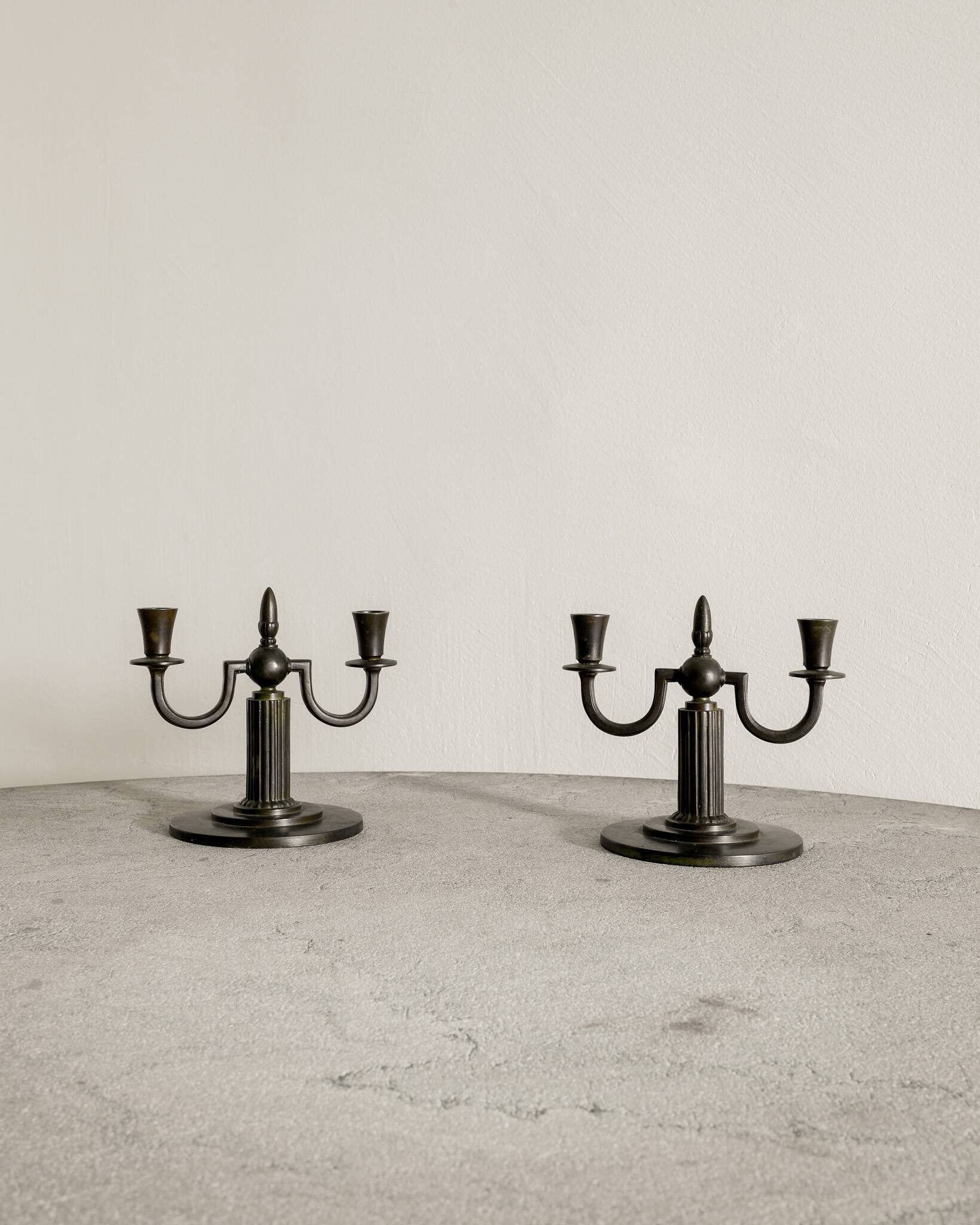 Pair of Vintage Swedish Decorative GAB Bronze Candelabras, 1930s