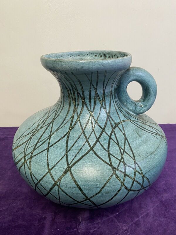 Vase à anses vintage bleu jean Austruy Despinasse